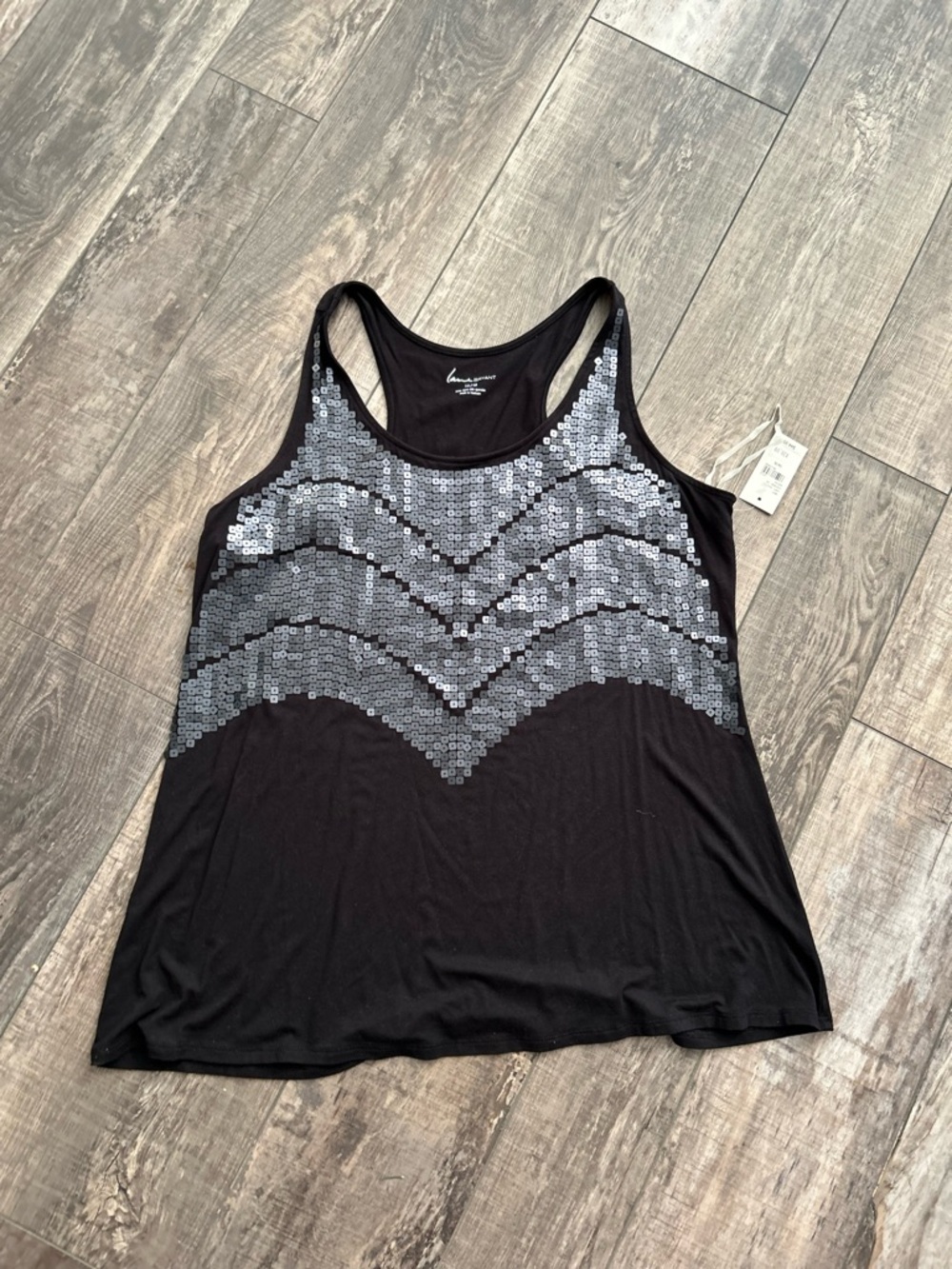 Lane Bryant Black Tank with Silver Sequin Chevron. DB1 Size Large NWT